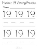 Number 19 Writing Practice Coloring Page