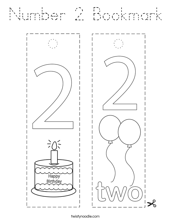 Number 2 Bookmark Coloring Page