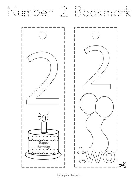 Number 2 Bookmark Coloring Page