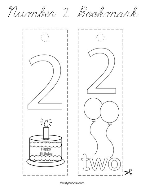 Number 2 Bookmark Coloring Page