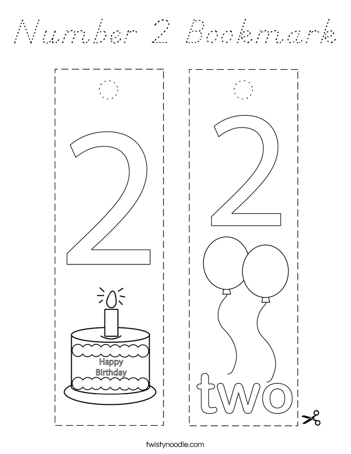 Number 2 Bookmark Coloring Page