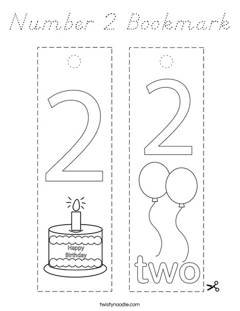 Number 2 Bookmark Coloring Page