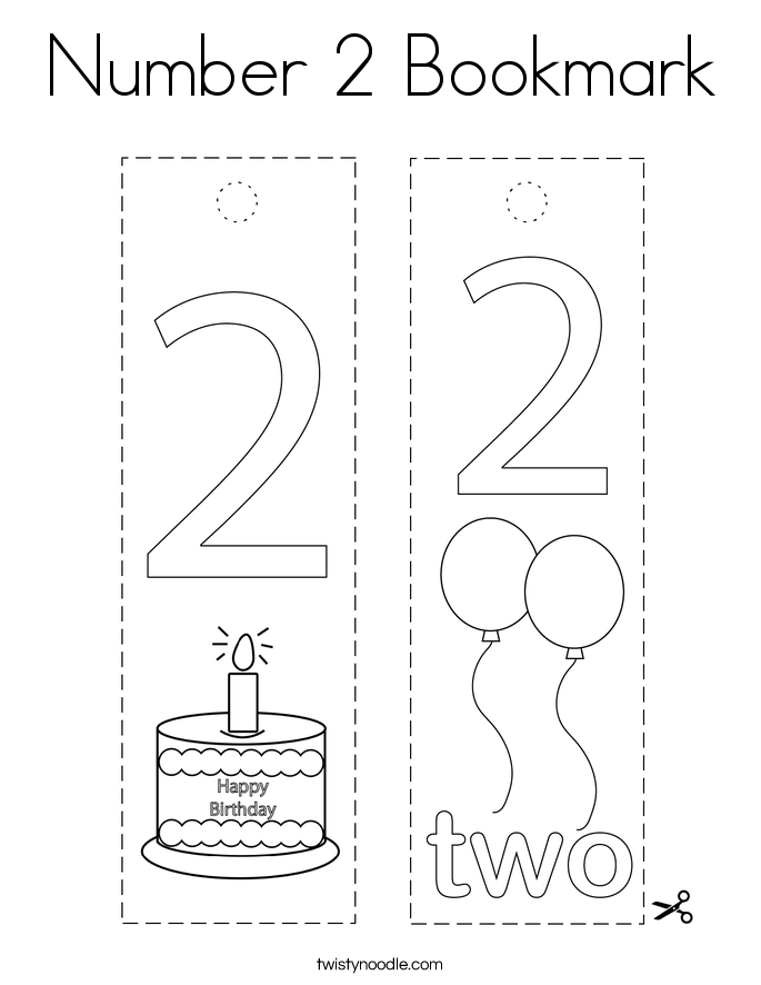 Number 2 Bookmark Coloring Page