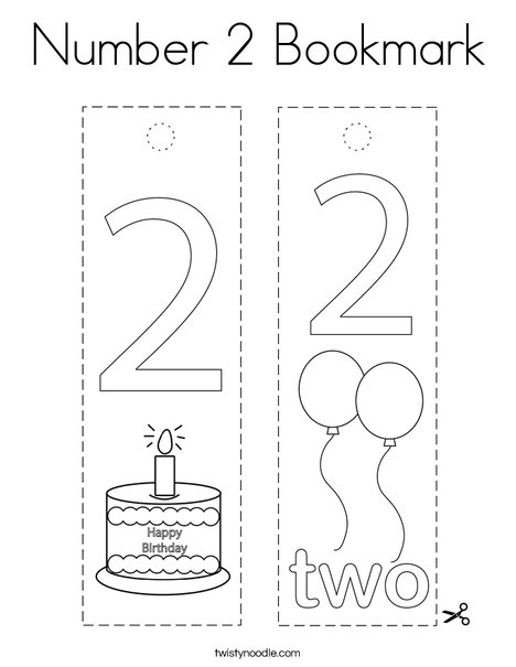 Number 2 Bookmark Coloring Page