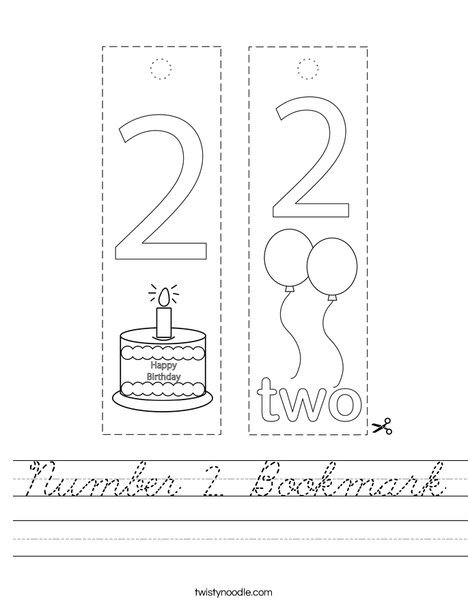 Number 2 Bookmark Worksheet