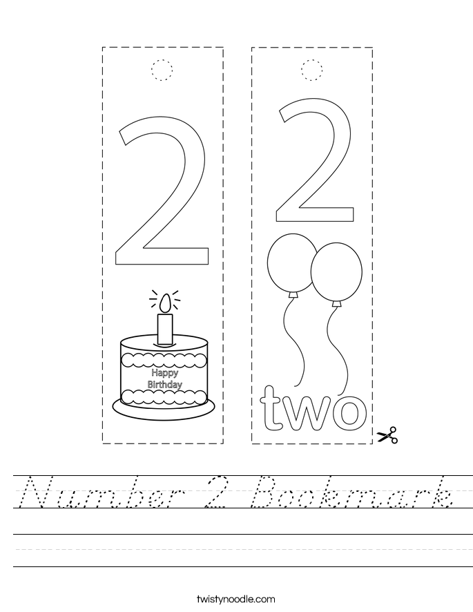 Number 2 Bookmark Worksheet