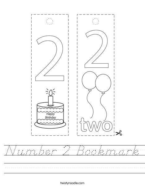Number 2 Bookmark Worksheet