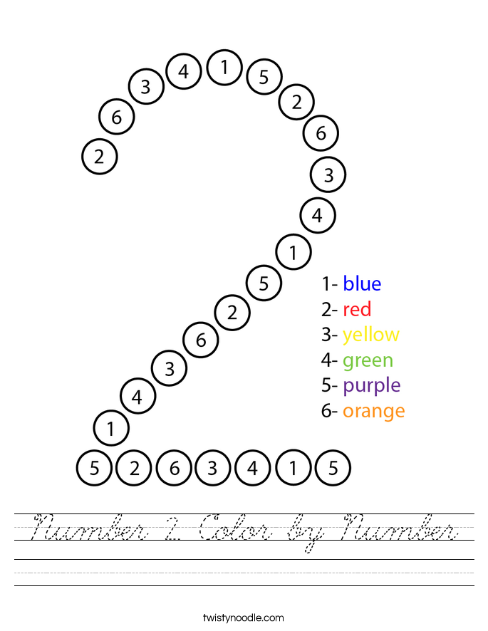 Number 2 Color by Number Worksheet