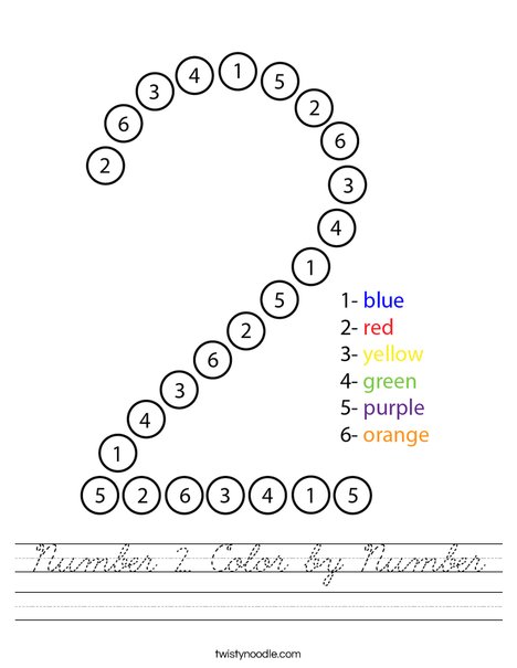 Number 2 Color by Number Worksheet