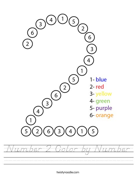 Number 2 Color by Number Worksheet