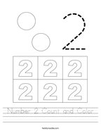 Number 2 Count and Color Handwriting Sheet