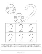 Number 2- Count and Trace Handwriting Sheet