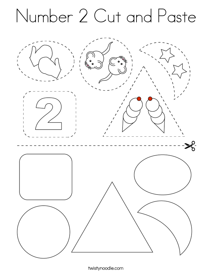 Number 2 Cut and Paste Coloring Page