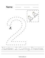 Number 2 Cutting Practice Handwriting Sheet