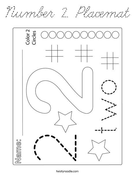 Number 2 Placemat Coloring Page
