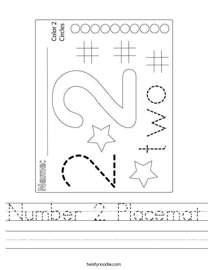 Number 2 Placemat Worksheet