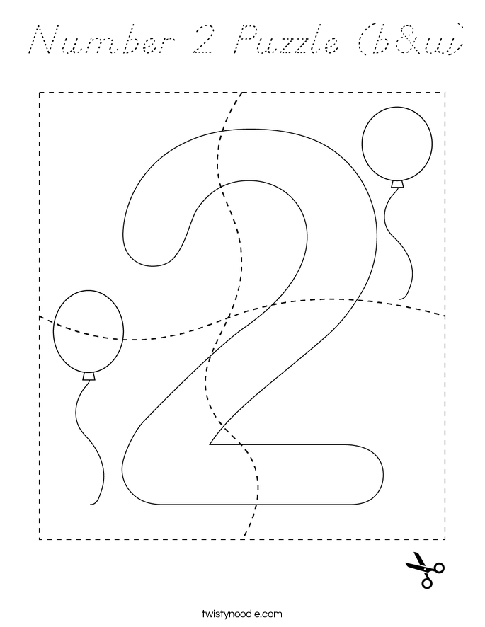 Number 2 Puzzle (b&w) Coloring Page