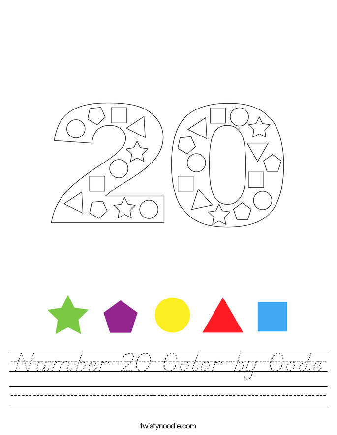 Number 20 Color by Code Worksheet
