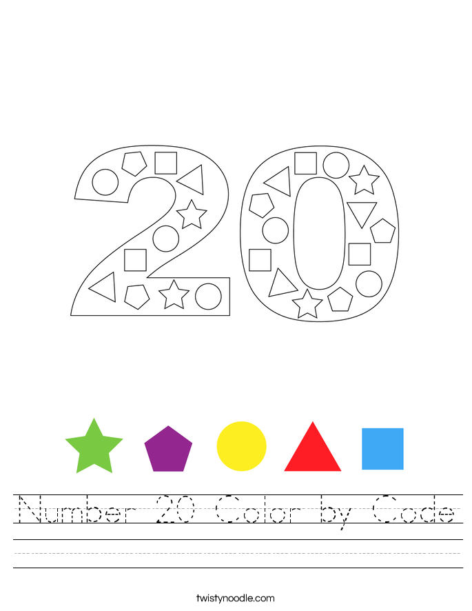 Number 20 Color by Code Worksheet