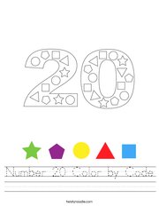 Number 20 Color by Code Handwriting Sheet