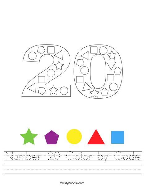 Number 20 Color by Code Worksheet
