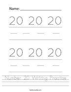 Number 20 Writing Practice Handwriting Sheet