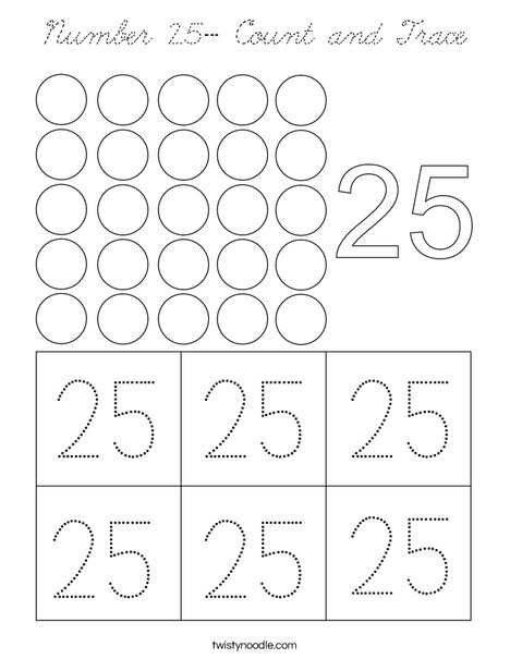 Number 25- Count and Trace Coloring Page