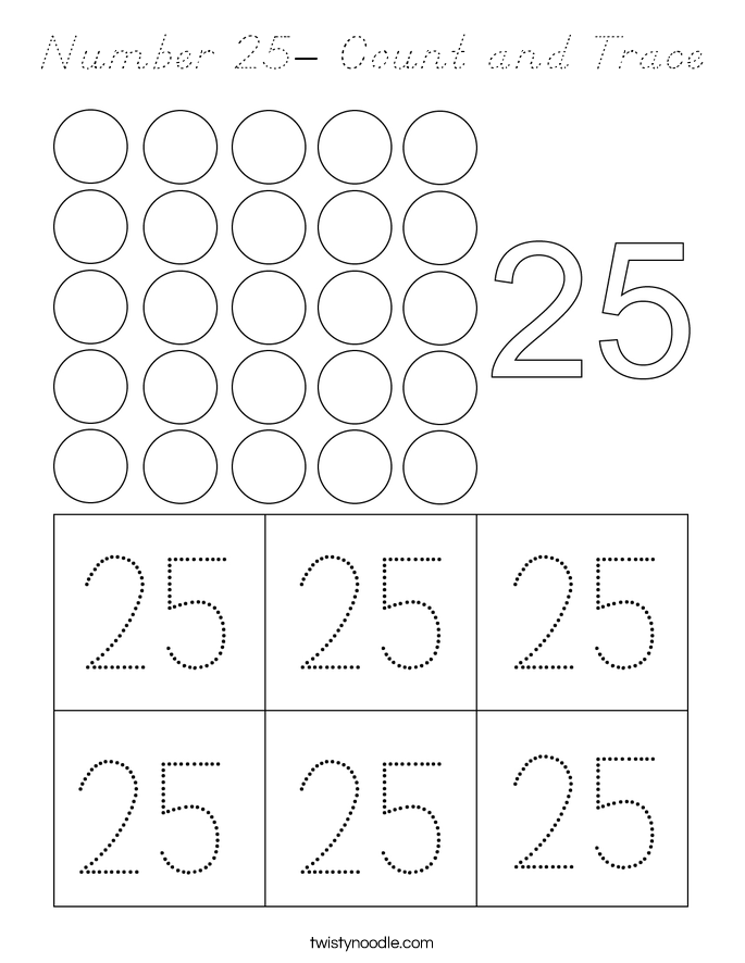 Number 25- Count and Trace Coloring Page