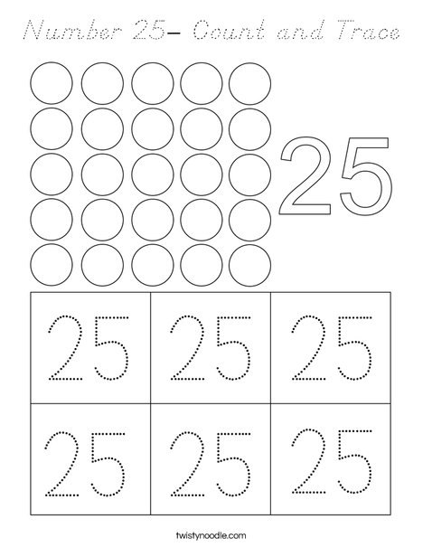 Number 25- Count and Trace Coloring Page