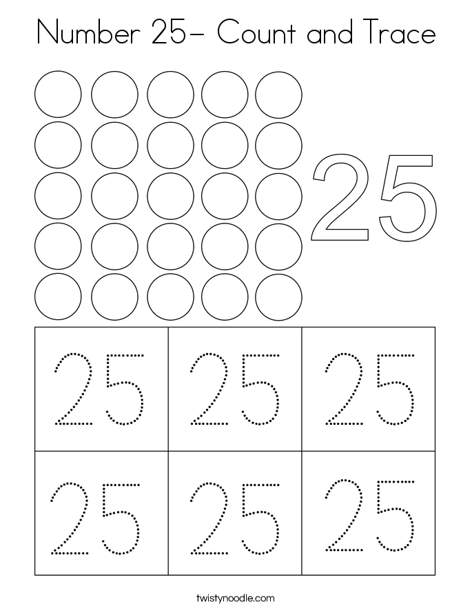 Number 25- Count and Trace Coloring Page