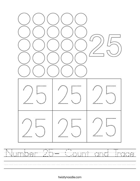 Number 25- Count and Trace Worksheet - Twisty Noodle