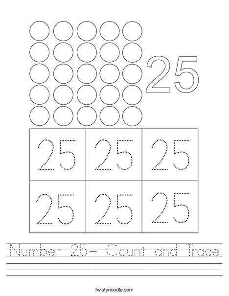 number-25-count-and-trace-worksheet-twisty-noodle