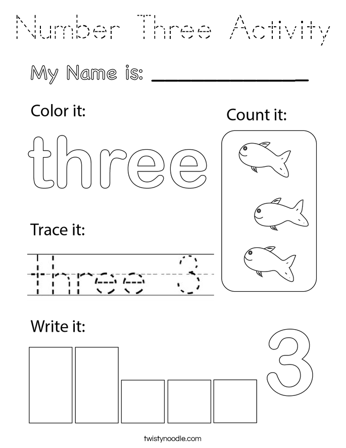 Number Three Activity Coloring Page