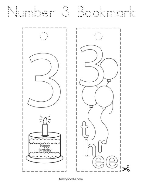 Number 3 Bookmark Coloring Page