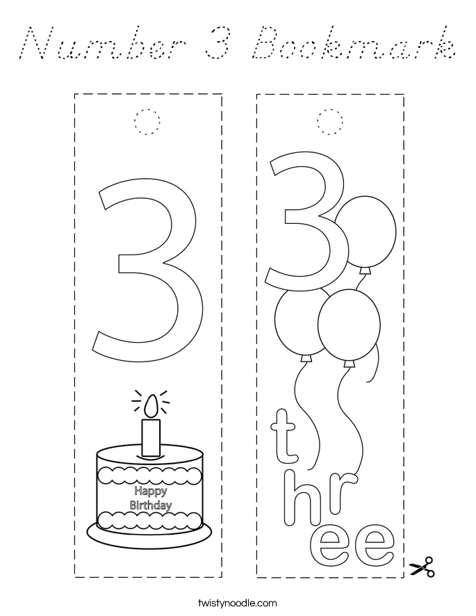 Number 3 Bookmark Coloring Page