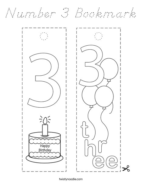 Number 3 Bookmark Coloring Page