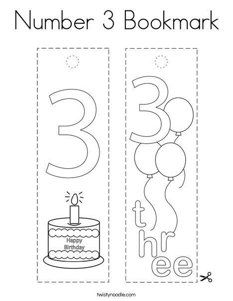 Number 3 Bookmark Coloring Page