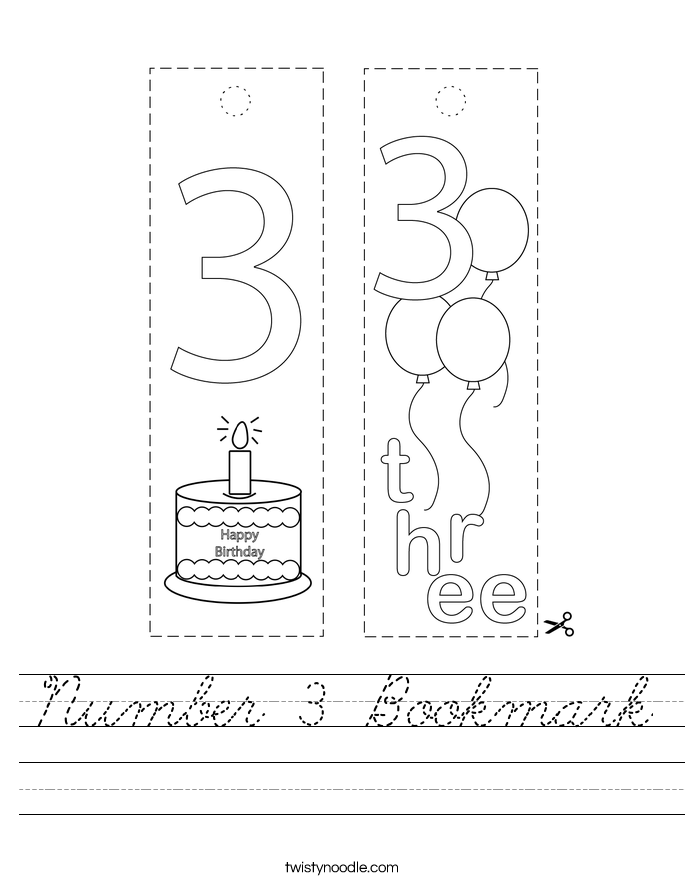 Number 3 Bookmark Worksheet
