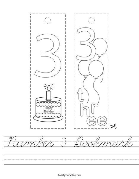 Number 3 Bookmark Worksheet
