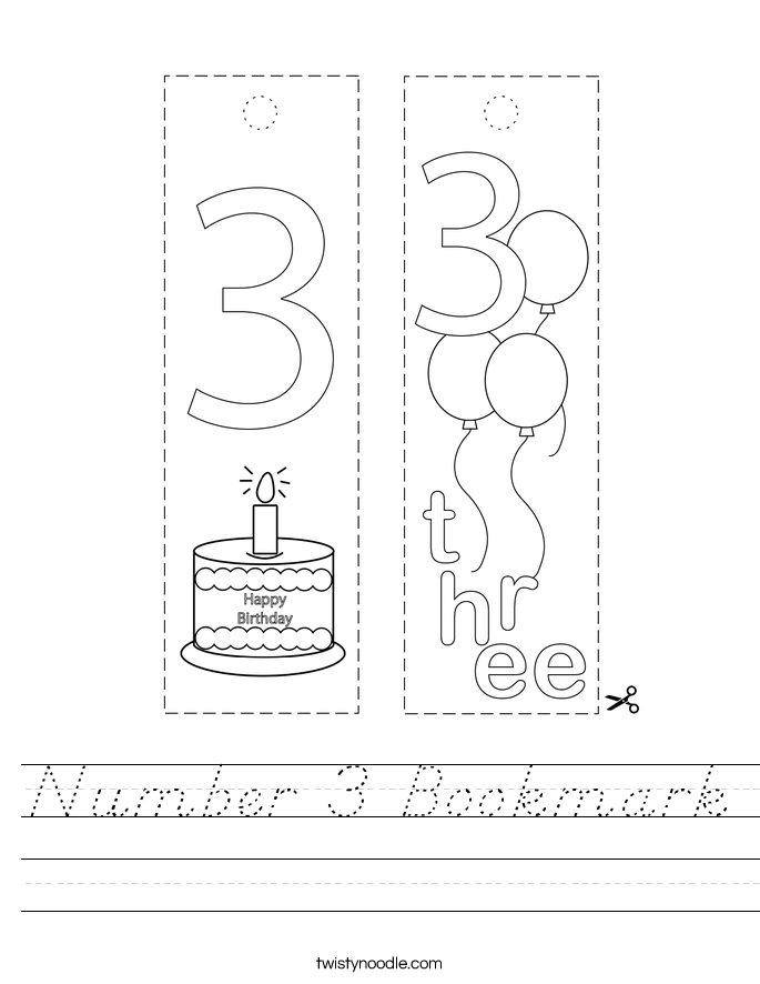 Number 3 Bookmark Worksheet