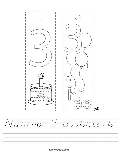 Number 3 Bookmark Worksheet