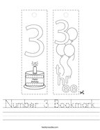 Number 3 Bookmark Handwriting Sheet