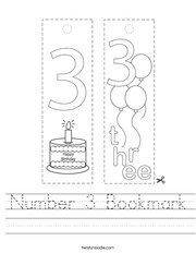 Number 3 Bookmark Handwriting Sheet