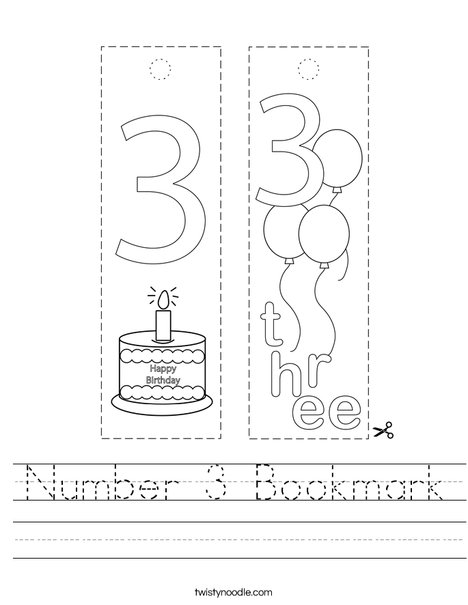 Number 3 Bookmark Worksheet