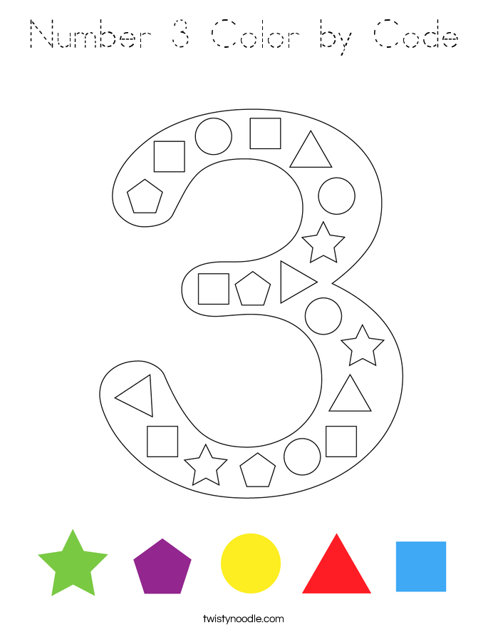 Number 3 Color by Code Coloring Page
