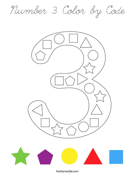 Number 3 Color by Code Coloring Page