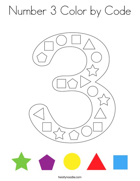 Number 3 Color by Code Coloring Page - Twisty Noodle