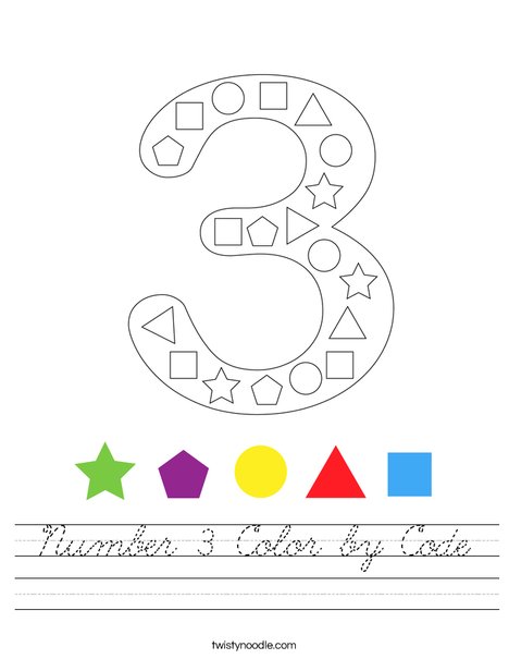 Number 3 Color by Code Worksheet