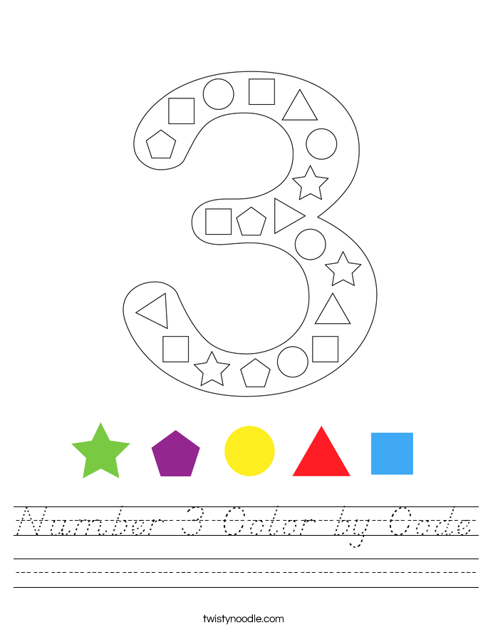 Number 3 Color by Code Worksheet