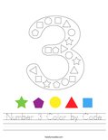 Number 3 Color by Code Worksheet